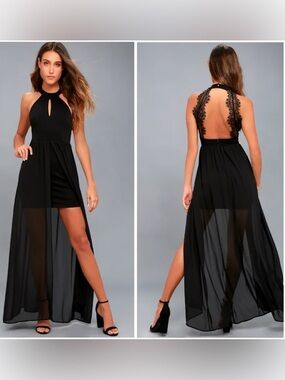 Lulus My Beloved Black Lace Maxi Dress XL